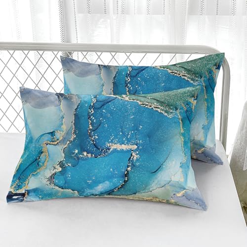 Nttopship Marble Comforter Set Sky Blue Marble Bedding Set Soft Microfiber Minimalist Comforter Sets Twin Size with 2 Pillowcases - Image 4