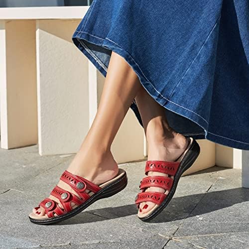 Women's Comfort Leather Slides Lightweight Flat Sandals Cute Slip On Casual Walking Slippers - Image 3