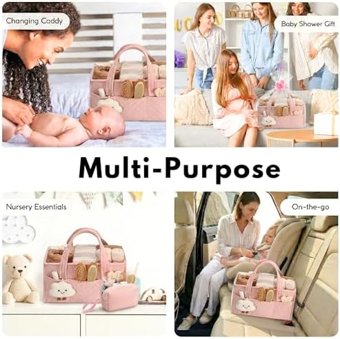 PeraBella Baby Diaper Caddy Organizer, Baby Basket Shower Gift, Portable Changing Table Basket, Postpartum Caddy & Tote Bag Pouch, Newborn Boy & Girl Nursery Essentials Registry, Car Diaper Organizer - Image 5