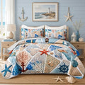 HOSIMA Vintage Patchwork Nautical Beachy Quilt Twin with 2 Pillowcases. by HOSIMA