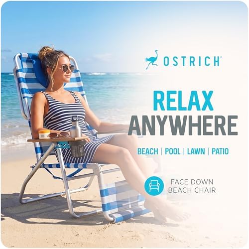 Ostrich The Altitude 3N1 Reclining Lounge Chair Relaxing Beach Seat, Stripe - Image 4