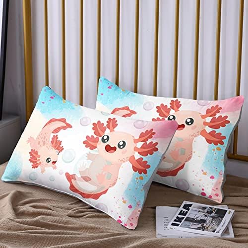 HOSIMA Kids Bedding Set, Cartoon Axolotl Comforter Full with 2 Pillowcase, Kawaii Decor - Image 5