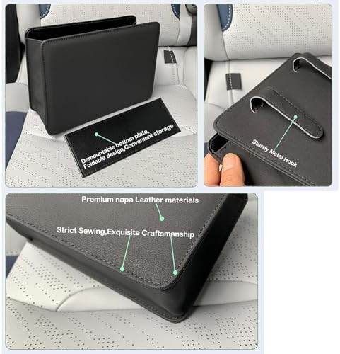 Car Trash Can for Subaru Outback 2003-2025, Leather Foldable Garbage Organizer Bin, Hangs Seat/Headrest/Door, Universal Accessories Travel for Auto SUV Truck Van, B/Beige - Image 3