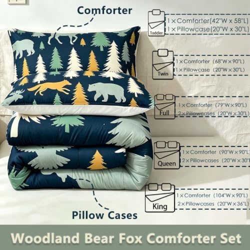 Feelyou Moose Fox Comforter Set Twin Size Soft Kids Nature Woodland Wild Animal Bedding Set with Pillow Case Farmhouse Bear Bathroom Lightweight Breathable Comforter - Image 6