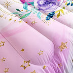 HOSIMA Butterfly Comforter Set, Pink Floral Comforter Full Size for Girls Kids Women Bedroom Decor, Golden Star and Colorful Butterfly Pattern Bedding Set - Image 5