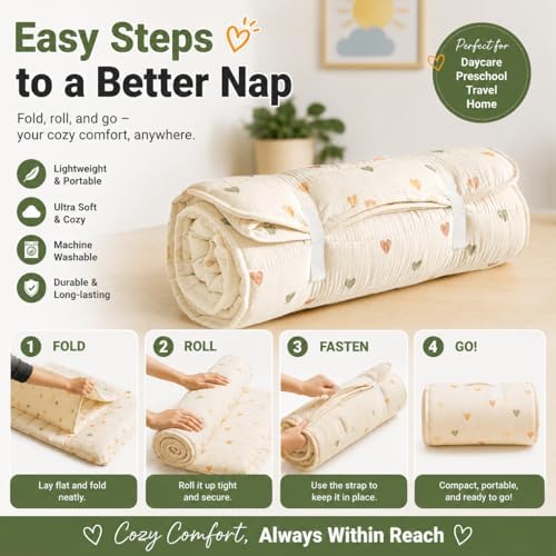 Toddler Nap Mat with Pillow & Minky Dot Blanket, Extra Large Roll Up Sleeping Mat for Daycare, Preschool & Kindergarten,Slumber Bags for Girls - Image 7