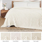 Exclusivo Mezcla Striped California King Fleece Bed Blanket, Ivory - Image 3