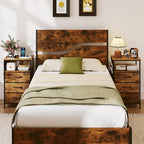 KOMFOTT 2 Nightstands with Charging Station, 27.5" Modern Bedside Table with 3 Fabric Drawers, Open Shelf & Side Pocket, End Table with 2 AC Outlets, USB and Type-C Port for Bedroom(Rustic Brown,2) - Image 2