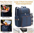 Picnic Backpack for 4, Insulated Cooler Bag with Blanket, Navy Blue - Image 5