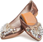 Women's Ballet Flat Shoes - Cute Rhinestones Bow Wedding Flats Slip on Flats for Women Comfort by WAMBHC