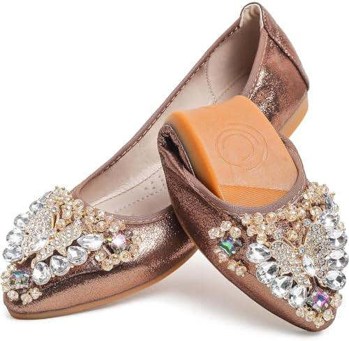 Women's Ballet Flat Shoes - Cute Rhinestones Bow Wedding Flats Slip on Flats for Women Comfort by WAMBHC