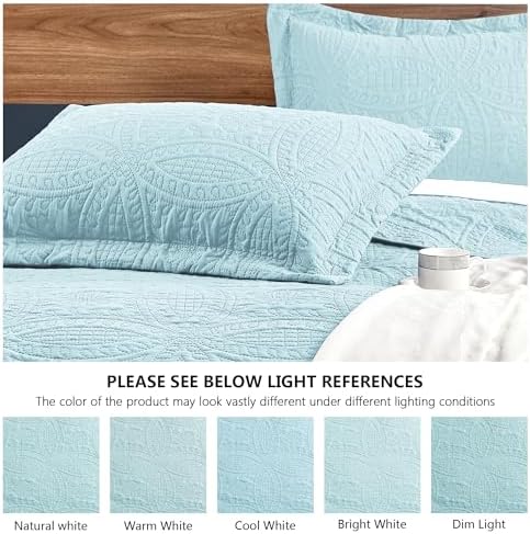 Love's cabin California King Size Quilt Set Spa-Blue Bedspreads - Soft Summer Lightweight Polyester Bedspread- Modern Style Coin Pattern Coverlet for All Season - 3 Piece (1 Quilt, 2 Pillow Shams) - Image 5