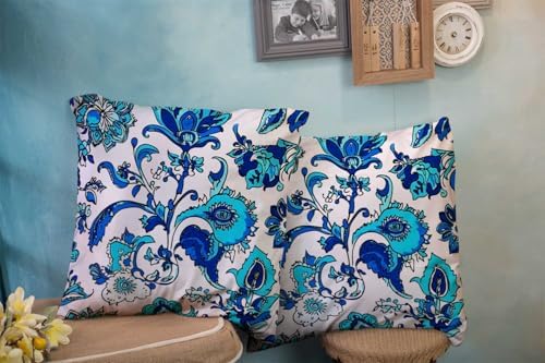 EMMTEEY Blue White Ornate Watercolor Floral Pillow Covers 26x26 Set of 2 - Image 3