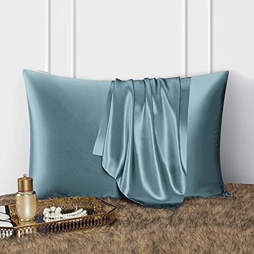 DISANGNI Silk Indulgence Set: Premium 22 Momme Mulberry Silk Pillowcase & Eye Mask Duo for Hair and Skin Rejuvenation(1pc King Size 20" x36", Blue Gray) - Image 2