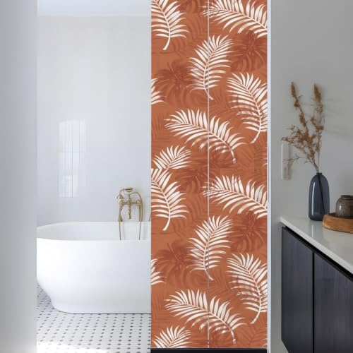 Window Privacy Film Frosted, Burnt Orange Leaves Reusable Static Cling Window Tints, Middle Century Tropical Monstera Heat Control Windows Films for Offices, Balcony, 29.5 x 118 Inches - Image 3