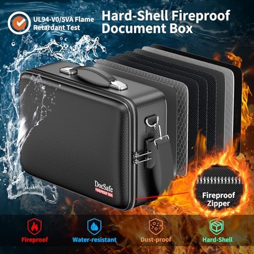 DocSafe Fireproof Document Box Hard Case with Lock＆Accordion File Folder - Image 2