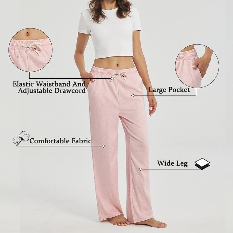 3-Pack Women's Lounge Pants, Wide Leg Sweatpants with Pockets - Image 3