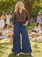 Eytino Womens Plus Size Wide Leg Pants Elastic High Waist Lounge Trouser - Image 3