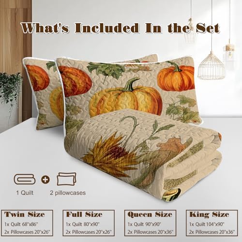 BlessLiving Autumn Quilt Set Twin: 3 Piece Pumpkin Bedspread Lightweight Microfiber Fall Harvest Pattern Bedding Decor All Season for Kids Adults - Image 6