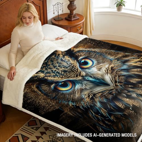 Owl Sherpa Blanket Wisdom Animal Print Throw Blanket for Teens Men Soft Warm Cozy 60x80 Inches Night Aesthetic Design Study Room Bedroom Decor Gift for Birthday Housewarming Anniversary - Image 3