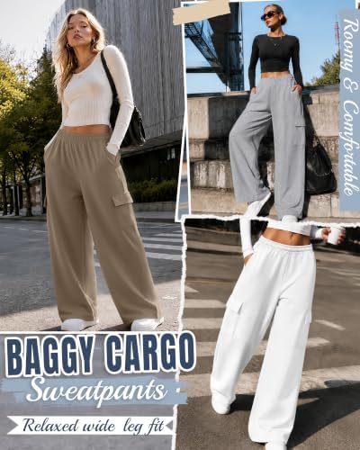 Ficerd 4 Pack Women's Cargo Sweatpants Stretchy Pull On Pants - Image 3