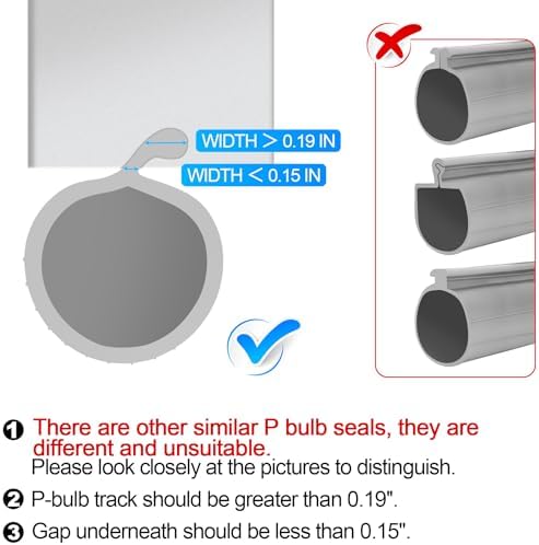 16.5FT Garage Door Bottom Seal Rubber 0.19" P Bulb Bottom Garage Weather Stripping for Single Channel, Flexible Weatherproof Replacement Strip Seal Fits 16.5FT Wide (16.5FT, Gray) - Image 5