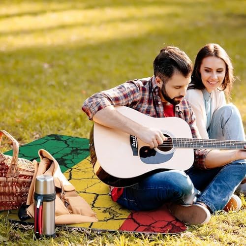 Large Outdoor Beach Blanket Red Yellow Green Rasta Flag Waterproof SandProof Picnic Mat Family Picnic Camping Blanket with Carry Strap - Image 4