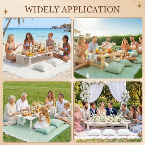 RYCHIC Extra Large Outdoor Boho Picnic Blanket with Table Runner and 6 Throw Pillows Covers for Outdoor Essentials Beach Accessories Set Oversized Manta Yard Outside Mat Wedding Party Decor Pink - Image 6