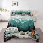 Erosebridal RV Camper Full Bedding Set for Kids, Rustic Camping Themed Bed Comforter Sets for Girls Boys Teen, Mountain Cabin Forest Quilt Duvet Set, Outdoor Travel Trailer Room Decor by Erosebridal