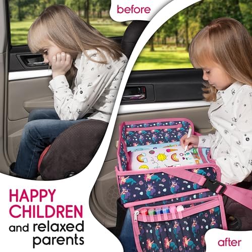 ECOFANTASY Kids Car Seat Travel Tray, Car Table & Lap Desk – Mermaid - Image 3