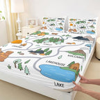 Erosebridal Forest Camping Theme Queen Fitted Sheet, Camping Lover Gifts Bedding Set for Kids Girls Boys, Outdoor RV Camper Bed Sheets(No Flat Sheet), Rustic Mountain Cabin Room Decor - Image 5