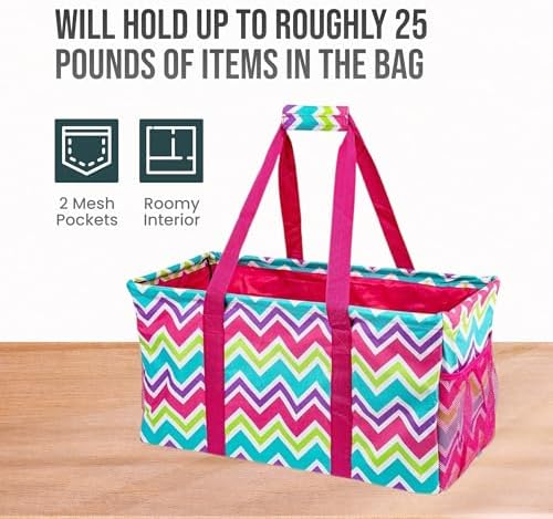 Extra Large Utility Tote Bag - Oversized Collapsible Beach Bag - Chevron Multi - Image 5