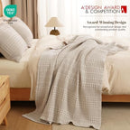 PHF Lightweight 100% Cotton Waffle Throw Blanket for Couch, Light Taupe - Image 4