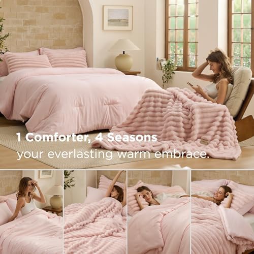 Bedsure 2-in-1 Comforter Set with Detachable Fleece Blanket, Pink King - Image 2