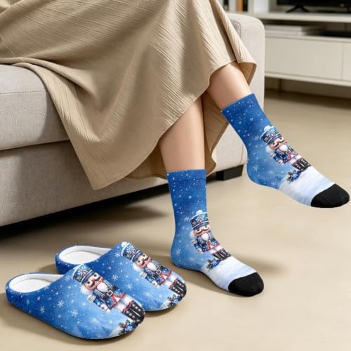 Jeiento Fuzzy Slippers and Crew Sock Set for Women Men Couple Warm Cozy Memory Foam House Shoes Soft Slip-on Slides for Home,Travel - Image 4