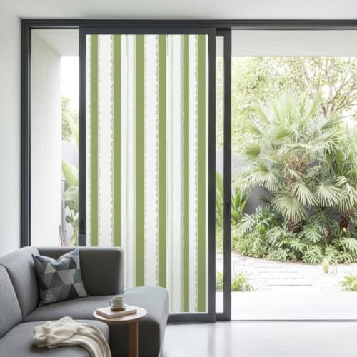 Window Privacy Film Frosted, Sage Green Striped Non-Adhesive Static Cling Window Tint, Farmhouse Vertical Stripes Geometric Insulated Windows Frosted Films for Living Room, 35.4 x 78.7 Inches - Image 2