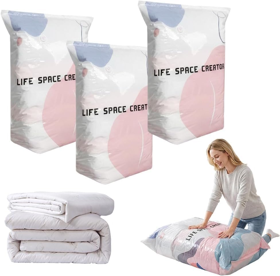 No-Pump Vacuum Storage Bags 2026 Cube Compression Space Saver Bags - Upgrade Large Storage Compression Bags No-Pump 3D Vacuum Storage Bags for Clothes, Comforters, Blankets (31 * 39in-3ps) by SANTIFY