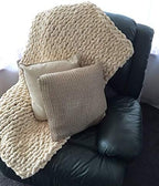 Chunky Knit Throw Blanket Chenille Yarn Soft Cozy Bulky Knitted Blanket for Sofa Bed Chair Large Hand Made Boho Home Decor Beige 40x48 - Image 3