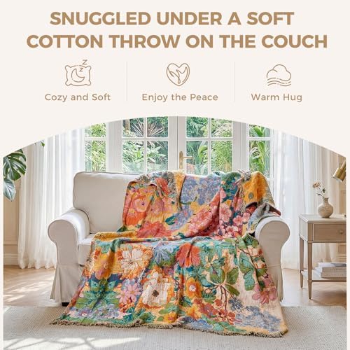 LUTBM Boho Throw Blanket for Bed 60"x80", All Season Cotton Couch Blankets - Image 4