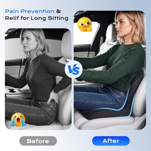 Coverado [Upgraded] Car Seat Cushion and Lumbar Support Pillow One Piece, Memory Foam Ergonomic Back Support Driving Seat Cushion for Back Pain, Non-Slip Washable Cushion for Car, Driver, Office - Image 5