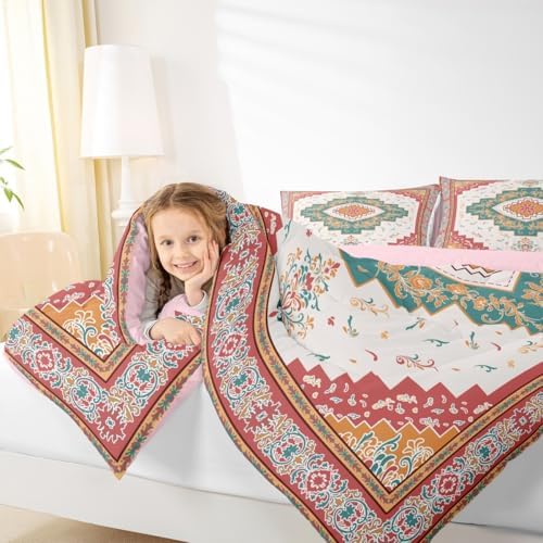Erosebridal Boho Floral Queen Comforter Set - Colorful Aztec Flower Bedding Set for Kids Adults | Bohemian Vintage Flowers Quilt | Oriental Aesthetic Bedroom Decor with 2 Pillowcases - Image 4