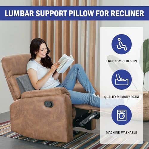HOMBYS Lumbar Support Pillow for Recliner Chair, Memory Foam Back Support Cushion for Elderly,Extra Large Lumbar Support Pillow,Thick Backrest for Home Reading (Grey, 20“x13.5"x5") - Image 2