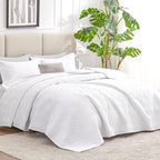 Love's cabin Twin Quilt Set White Bedspreads - Soft Bed Summer Lightweight Bedspread Comforter - Modern Style Wave Pattern Coverlet for All Season - 2 Pieces (1 Quilt, 1 Pillow Sham) - Image 2
