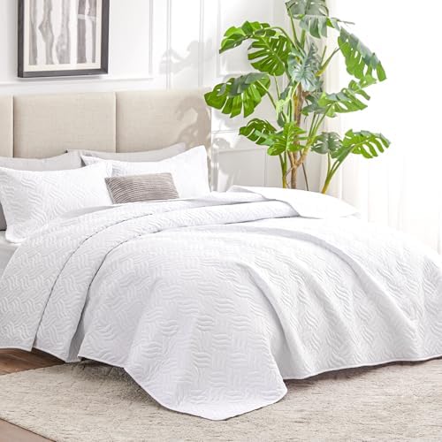 Love's cabin Twin Quilt Set White Bedspreads - Soft Bed Summer Lightweight Bedspread Comforter - Modern Style Wave Pattern Coverlet for All Season - 2 Pieces (1 Quilt, 1 Pillow Sham) - Image 2
