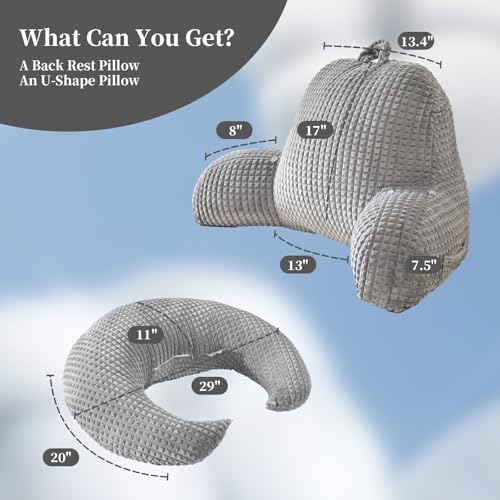 17" Reading Pillow for Bed,U Shaped Arm & Elbow Support,Gray Flannel - Image 3