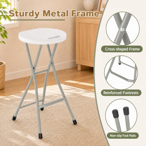 GYMAX Folding Stool, 28in Barstool with Handle 550lbs Free Assembly - Image 4