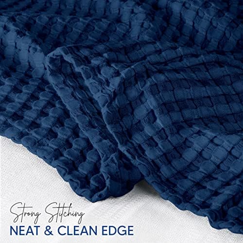 Utopia Bedding 100% Cotton Waffle Blanket Twin Size Navy, 90x72 Inch - Image 3