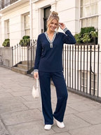 Lounge Sets for Women 2 Piece Outfits Henley Tops High Waisted Pants Set - Image 4