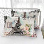 Nttopship Romantic Eiffel Tower Comforter Set Queen Size for Adults 3Pcs,Retro Style Eiffel and Flowers Bedding Set Soft Comfoter for All Season - Image 4