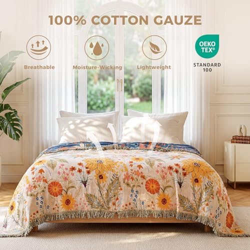 LUTBM Boho Throw Blanket for Couch 50"x60", Cotton Decorative Bed Throws - Image 2